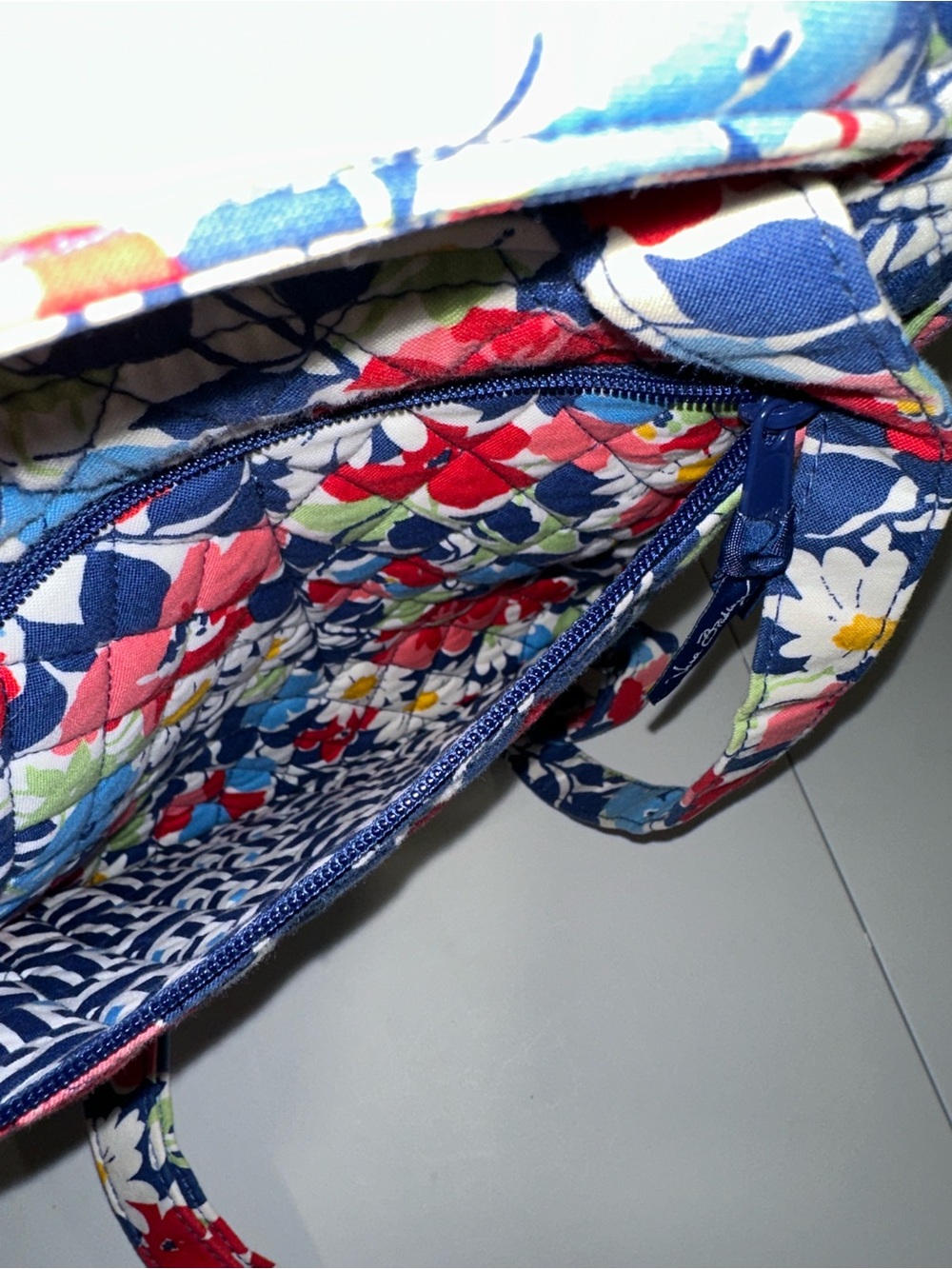 Vera Bradley Summer Cottage Blue White Multi Floral Quilted Small Backpack - Picture 7 of 8